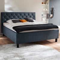 Lit San Marino 180x200cm avec espace de rangement similicuir - bleu/noir