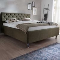 Lit San Marino 160x200cm avec espace de rangement similicuir - vert/chrome