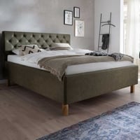 Lit San Marino 160x200cm avec espace de rangement similicuir - vert/chêne
