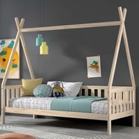 Lit tipi avec barrière 90x200cm - avec sommier - bois de pin massif