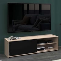Meuble TV Leandro - 155x40x43cm - avec porte coulissante - décor chêne/noir