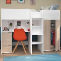 Lit mi-hauteur Neda 90x200cm - blanc/décor de chêne