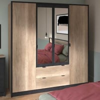 Garde-robe Yuri 188cm, 4 portes & 2 tiroirs - anthracite/décor de chêne