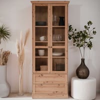 Armoire vitrine Timothee - 80x39x200cm - 2 portes & 2 tiroirs - décor chêne artisan