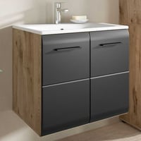 Meuble de salle de bain Ice Xonox avec lavabo céramique - 60x55x46 cm - Mat noir & Nox Oak