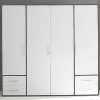 Armoire Valencia - 206x60x195cm - 4 portes & 4 tiroirs - blanc/anthracite