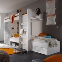 Lit superposé 90 x 200 avec armoire Lopes - béton/blanc