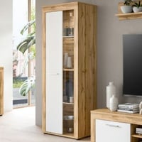 Vitrine Jam - 60x35x159cm - 1 porte - chêne Wotan/blanc