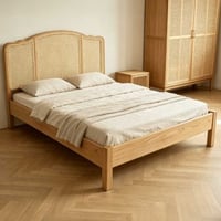 Lit double Prestige - 140x200cm - avec sommier à lattes - bois de chêne/rotin