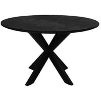 Table à manger ronde Verona - Ø100x77cm - chevrons - bois de manguier noir/métal
