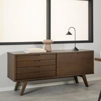Bahut Sieg - 160x45x72cm - 1 porte & 4 tiroirs - placage de chêne 'fumé'