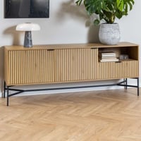 Buffet Jaipur : Finition chêne, base en acier, 2 portes