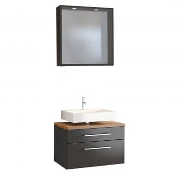 Set meuble sous lavabo & panneau miroir Dasa 60cm - graphite/gris mat 
