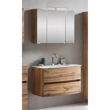 Ensemble salle de bains Kornel 1 à 2 pièces avec vasque blanche - chêne
