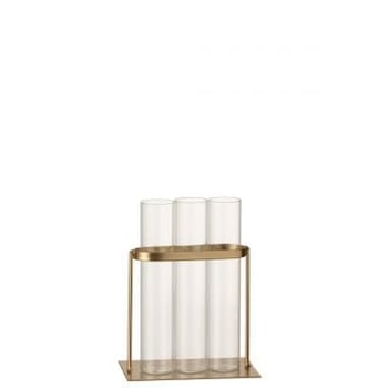 Soliflore 3 tubes metal/verre or