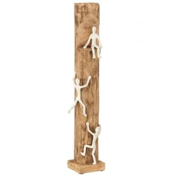 Personnage 3 grimpeurs bois de manguier/aluminium naturel/blanc
