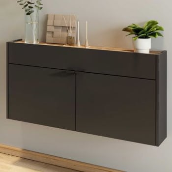Console Amika 2 portes & 1 tiroir suspendu - anthracite/chêne