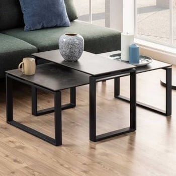 Jeu de 2 tables basses Nicola avec plateau en céramique - noir
