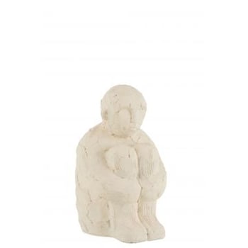 Personnage assis ciment blanc large