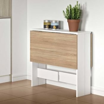 Table à manger pliable Papillon 103 cm - blanc/chêne