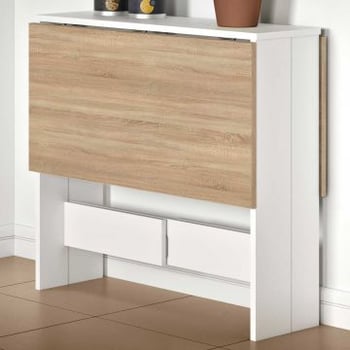 Table à manger pliable Papillon 103 cm - blanc/chêne