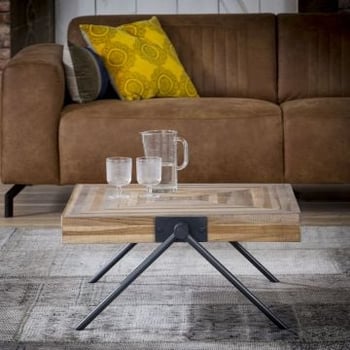 Table basse Teca balance carré 70x70 industriel-teck