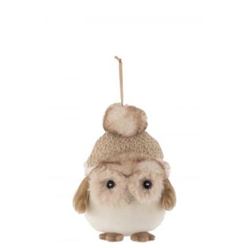 Suspension hibou textile beige/brun large