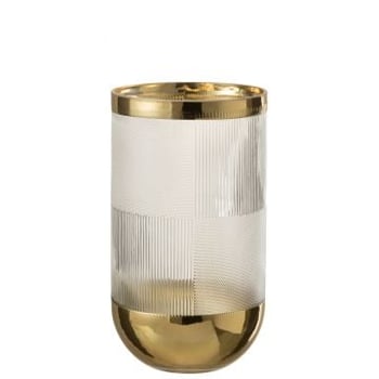 Vase cylindre motif verre transparent/or large