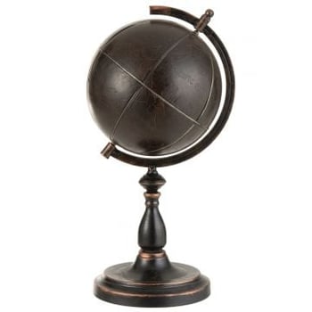 Mappemonde gravure metal marron fonce