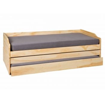 Lit banquette gigogne Lothar 90x200cm 3 couchages - bois de pin