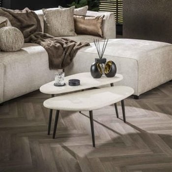 Set de tables basses Marbella Elegance avec pieds de table noirs-composite marbre
