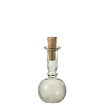 Bouteille rond long bouchon verre/bois transparent