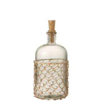 Bouteille tricot bouchon verre/bois/rotin transparent
