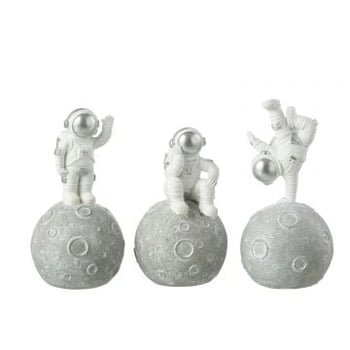 Tirelire astronaute sur lune poly blanc/argent assortiment de 3