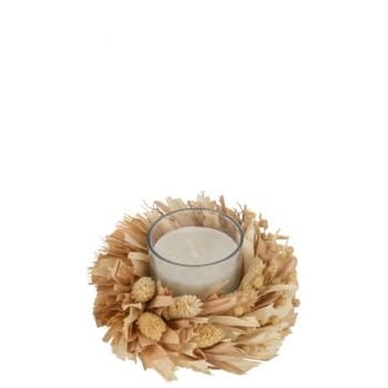 Bougie florale rond verre blanc/naturel 24h