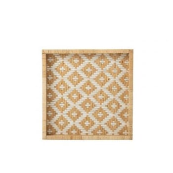 Plateau carre motifs rotin naturel/blanc