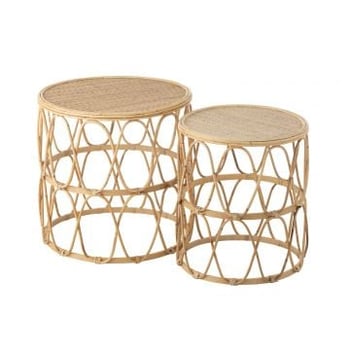 Set 2 table gigogne vague motif rotin naturel