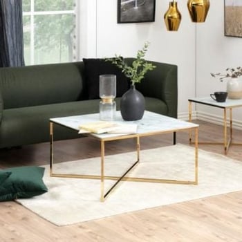 Table basse Alisma 80x80cm - marbre blanc/ métal