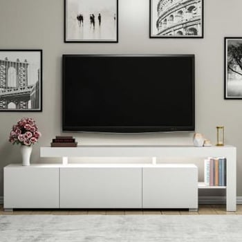 Tijn Meuble TV avec éclairage LED - 37x192x53 cm - MDF/blanc
