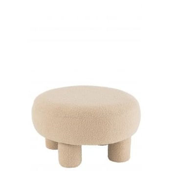 Pouf rond teddy pieds bouclé beige chaud