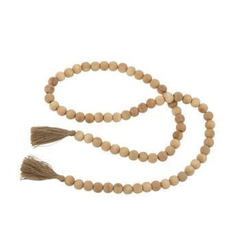 Guirlande pompon perle bois de manguier naturel