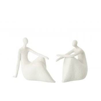 Set 2 femmes assises moderne resine mat blanc