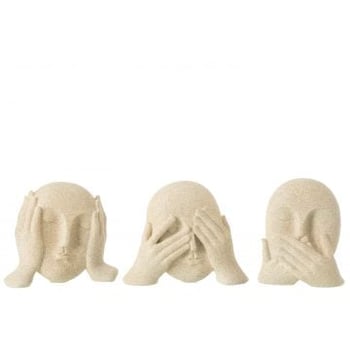 Visage ne rien voir/entendre/se taire beige assortiement de 3