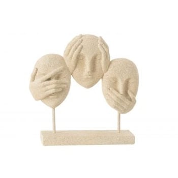 Visage ne rien voir/entendre/se taire sur socle resine beige