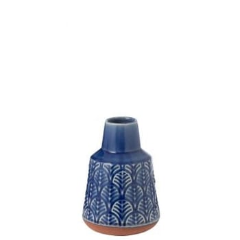 Vase leo allonge porcelaine bleu/terra small