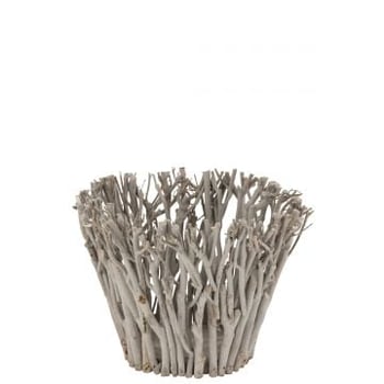 Bougeoir branches avec verre bois gris large