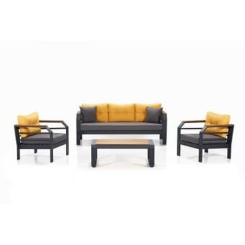 Salon de jardin en bois à la mode | Cadre en aluminium et tissu acrylique | Jaune Gris Noir