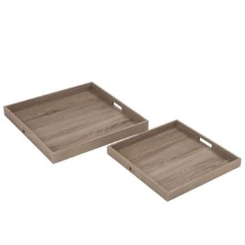 Set de 2 plateaux carre bois naturel