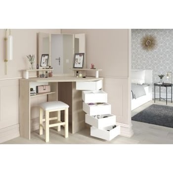 Coiffeuse Sweet avec miroir - chêne/blanc