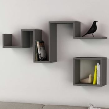Woody Fashion Wall Shelf | 100% Melamine | 18mm | Large : 116x45x20 cm | Petit : 31 cm | Anthracite